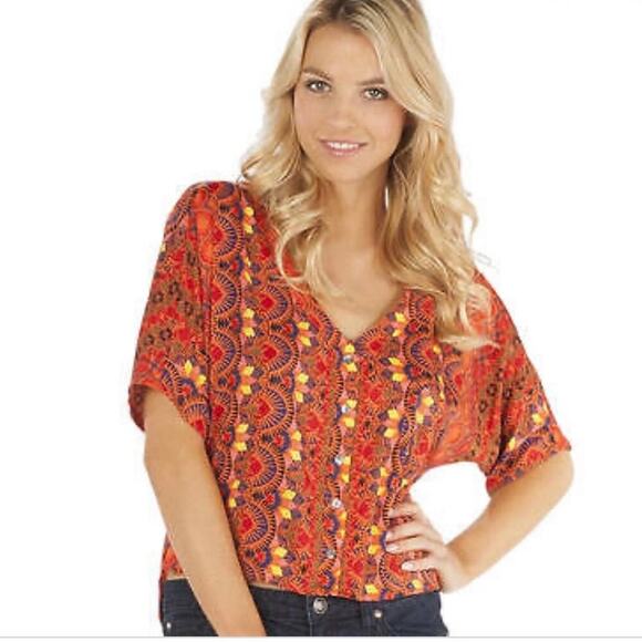 Jessica Simpson‎ “Ironic” Short Sleeved High-Low Top Orange S - Picture 5 of 11